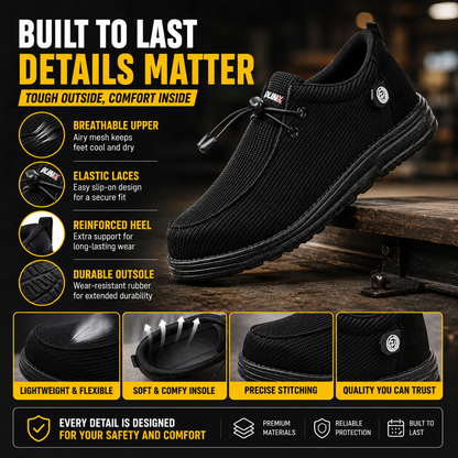 🥾 Lightweight Steel Toe Safety Loafers – Breathable Non-Slip Work Shoes