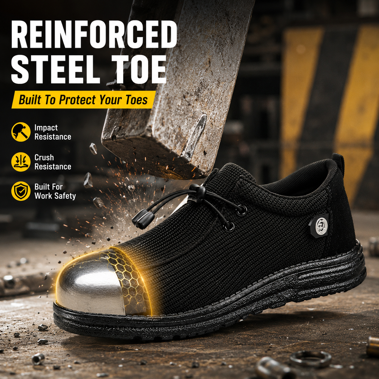 🥾 Lightweight Steel Toe Safety Loafers – Breathable Non-Slip Work Shoes