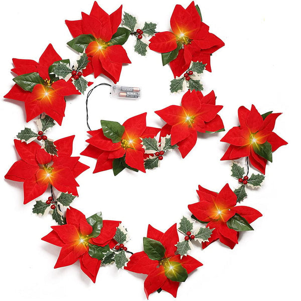 PoinsettiaGlow™ Christmas LED Garland