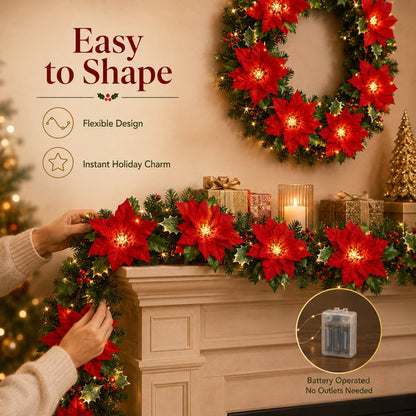 PoinsettiaGlow™ Christmas LED Garland