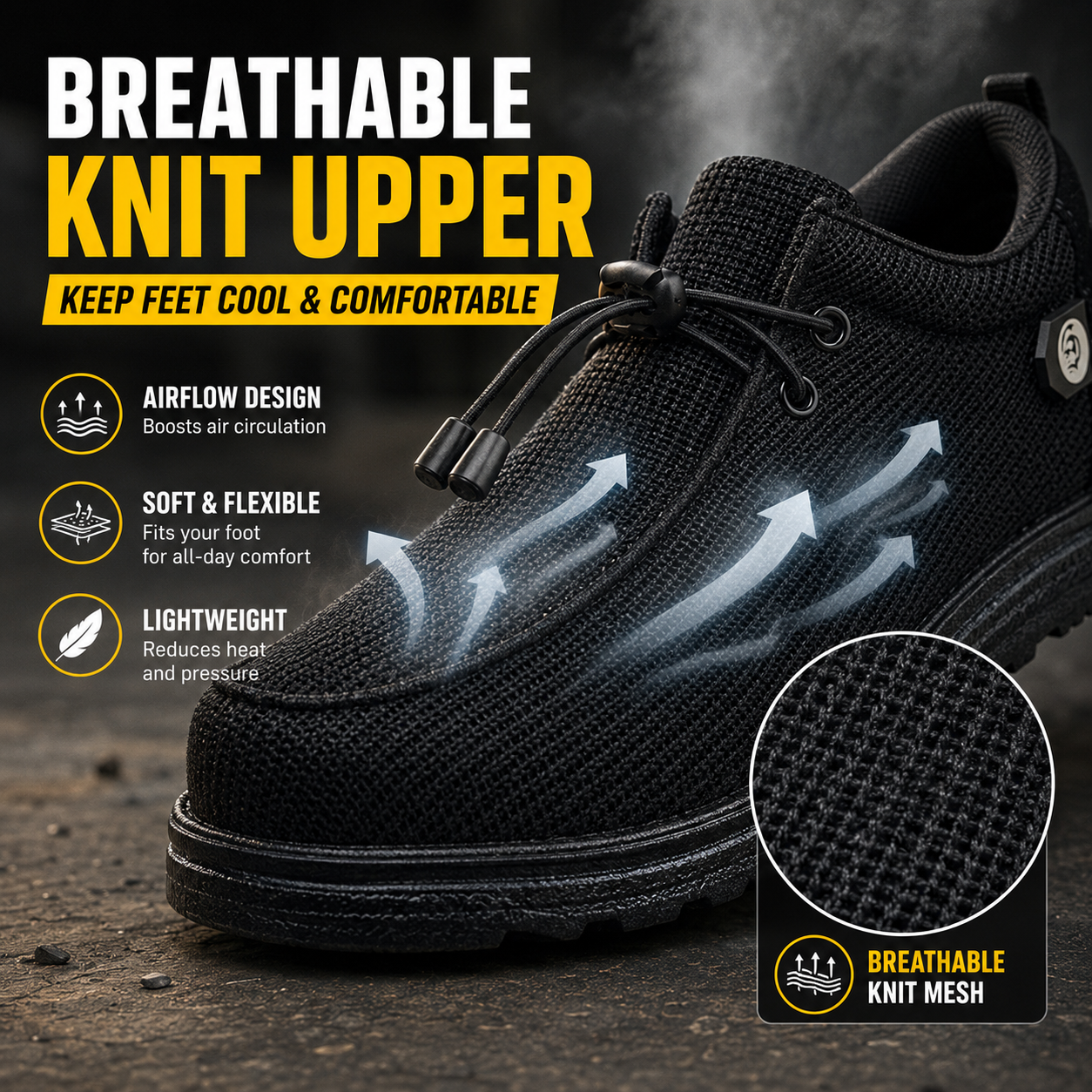 🥾 Lightweight Steel Toe Safety Loafers – Breathable Non-Slip Work Shoes