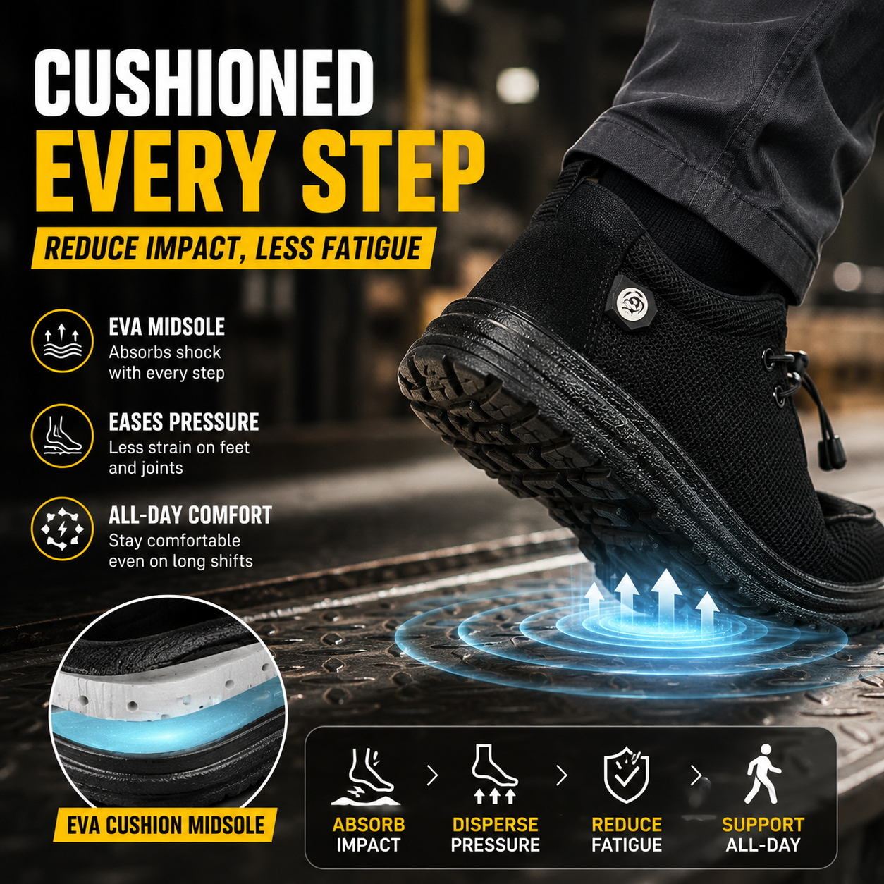 🥾 Lightweight Steel Toe Safety Loafers – Breathable Non-Slip Work Shoes