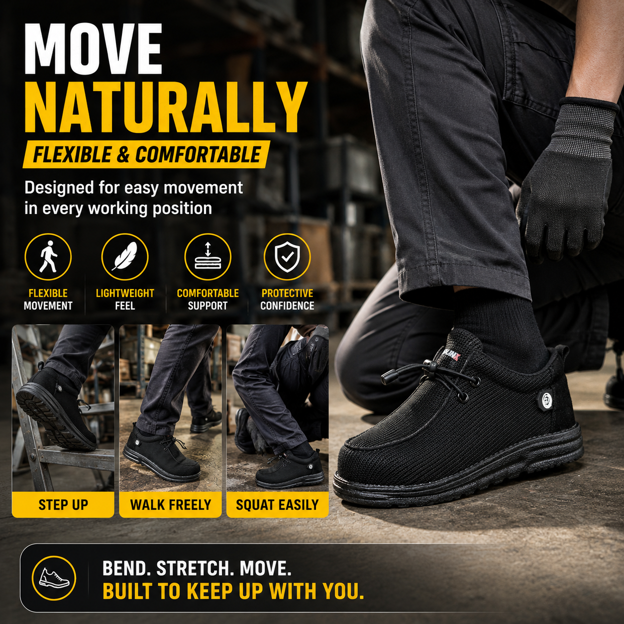 🥾 Lightweight Steel Toe Safety Loafers – Breathable Non-Slip Work Shoes