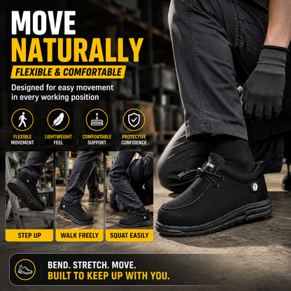 🥾 Lightweight Steel Toe Safety Loafers – Breathable Non-Slip Work Shoes