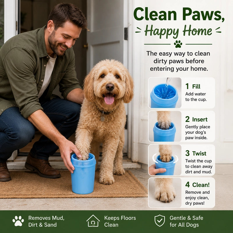 Clean dirty paws before your dog enters your home—no mess, no stress.