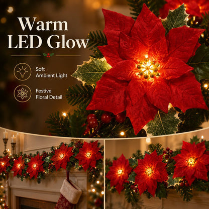 PoinsettiaGlow™ Christmas LED Garland