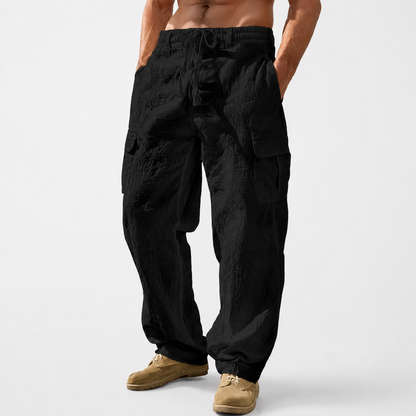 Men’s Breathable Linen Cargo Pants with Multi-Pockets