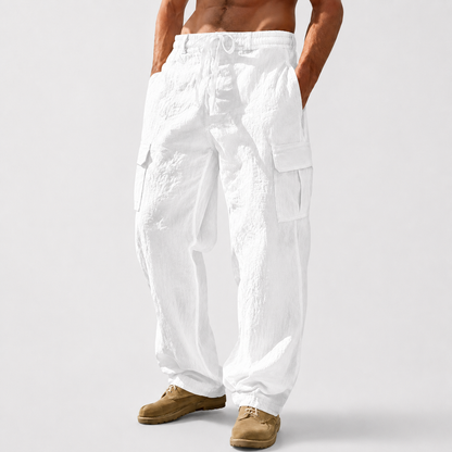 Men’s Breathable Linen Cargo Pants with Multi-Pockets