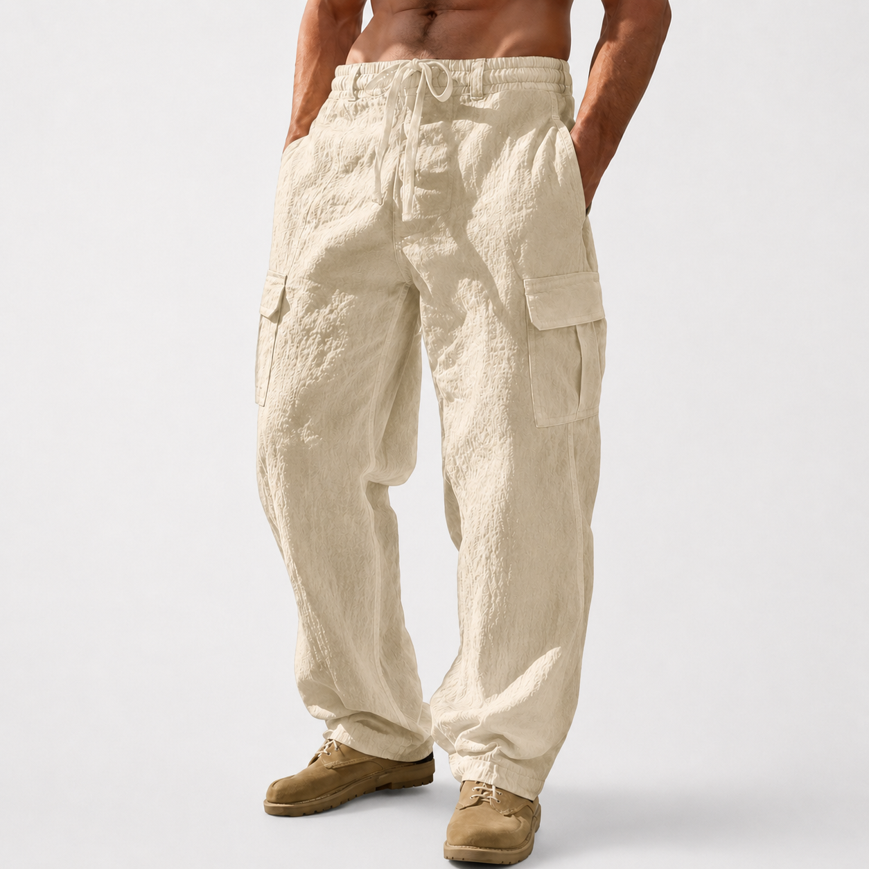Men’s Breathable Linen Cargo Pants with Multi-Pockets