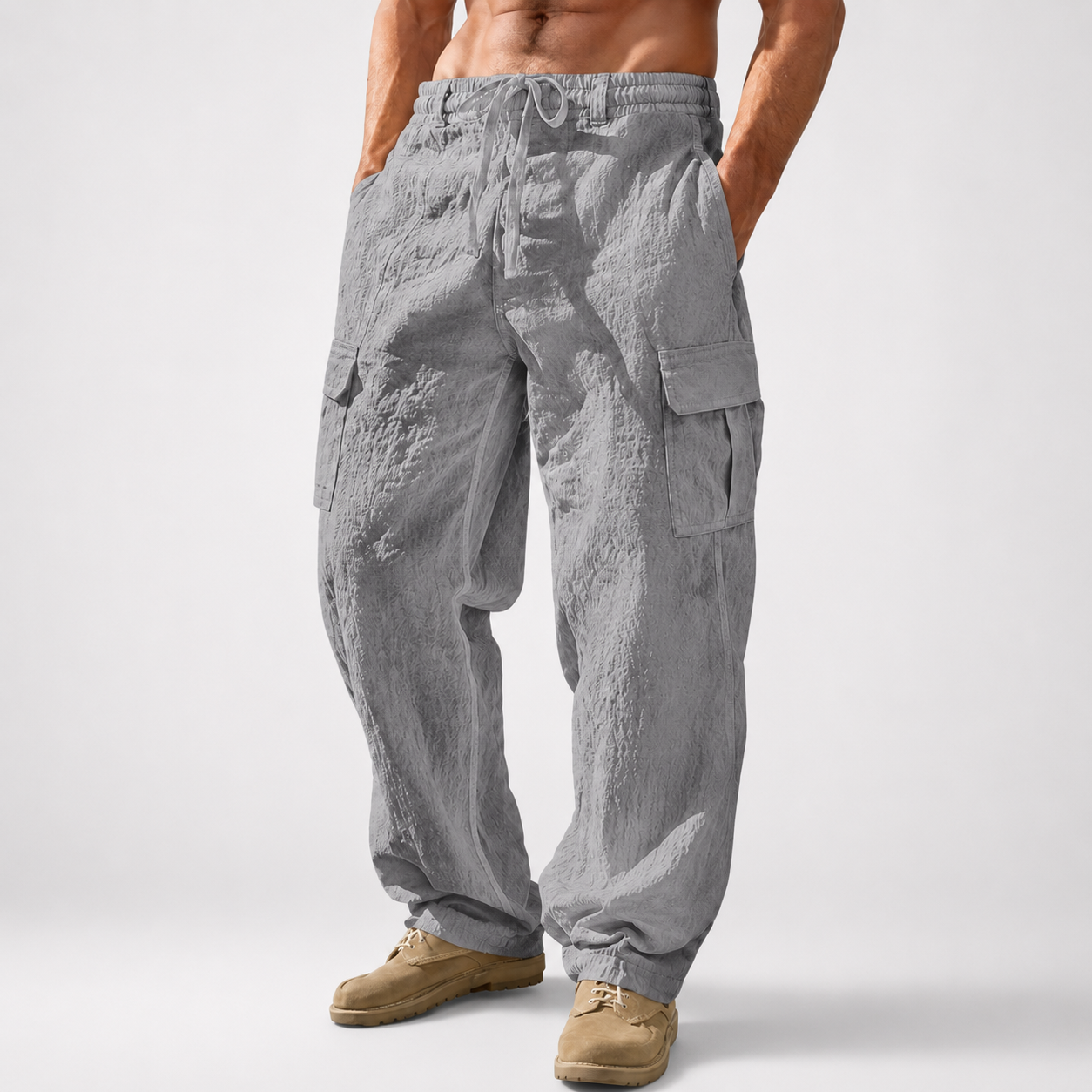 Men’s Breathable Linen Cargo Pants with Multi-Pockets