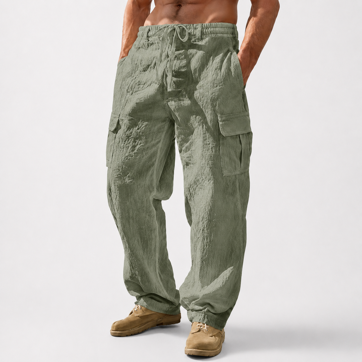 Men’s Breathable Linen Cargo Pants with Multi-Pockets