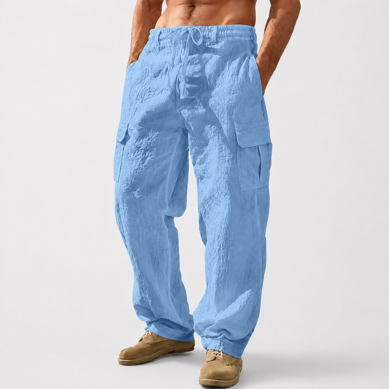 Men’s Breathable Linen Cargo Pants with Multi-Pockets