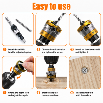 🔥Up to 49% OFF Adjustable Countersink Drill Bit Depth Stop Kit | 4-Flute Wood Drilling Bits