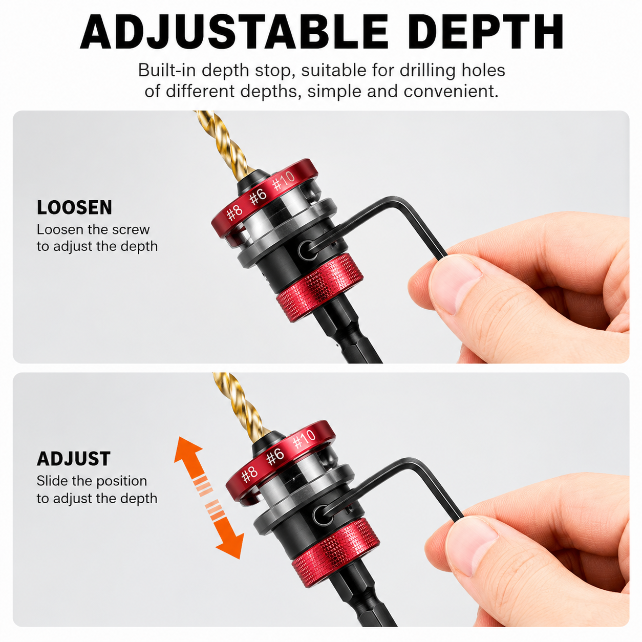 🔥Up to 49% OFF Adjustable Countersink Drill Bit Depth Stop Kit | 4-Flute Wood Drilling Bits