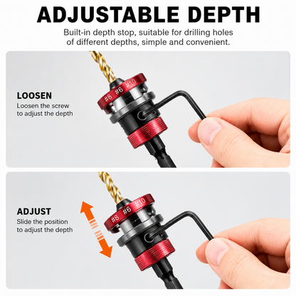 🔥Up to 49% OFF Adjustable Countersink Drill Bit Depth Stop Kit | 4-Flute Wood Drilling Bits