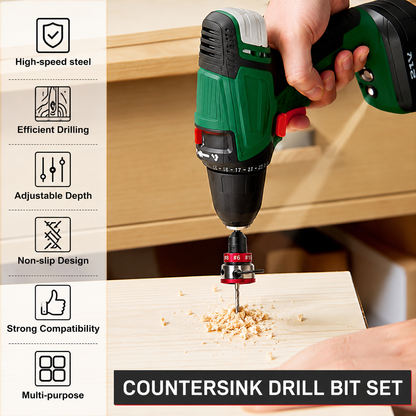🔥Up to 49% OFF Adjustable Countersink Drill Bit Depth Stop Kit | 4-Flute Wood Drilling Bits