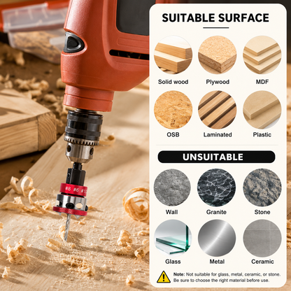 🔥Up to 49% OFF Adjustable Countersink Drill Bit Depth Stop Kit | 4-Flute Wood Drilling Bits