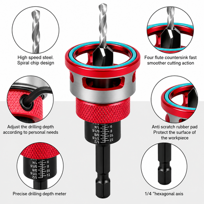 🔥Up to 49% OFF Adjustable Countersink Drill Bit Depth Stop Kit | 4-Flute Wood Drilling Bits