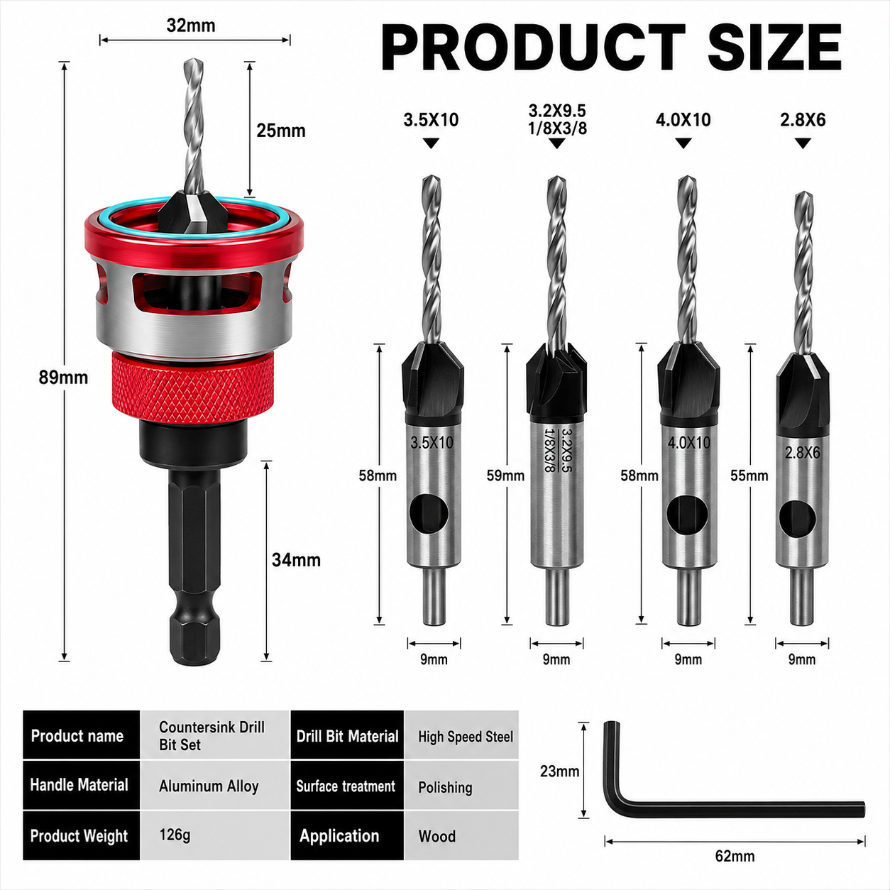 🔥Up to 49% OFF Adjustable Countersink Drill Bit Depth Stop Kit | 4-Flute Wood Drilling Bits