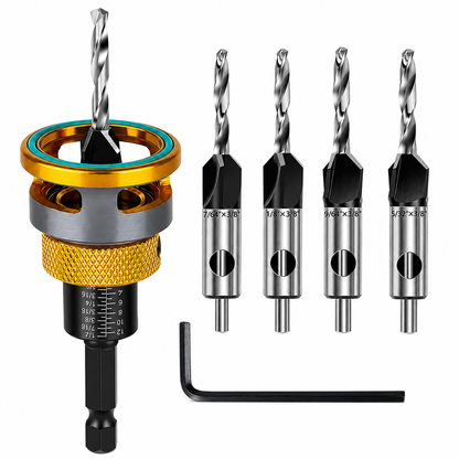 🔥Up to 49% OFF Adjustable Countersink Drill Bit Depth Stop Kit | 4-Flute Wood Drilling Bits