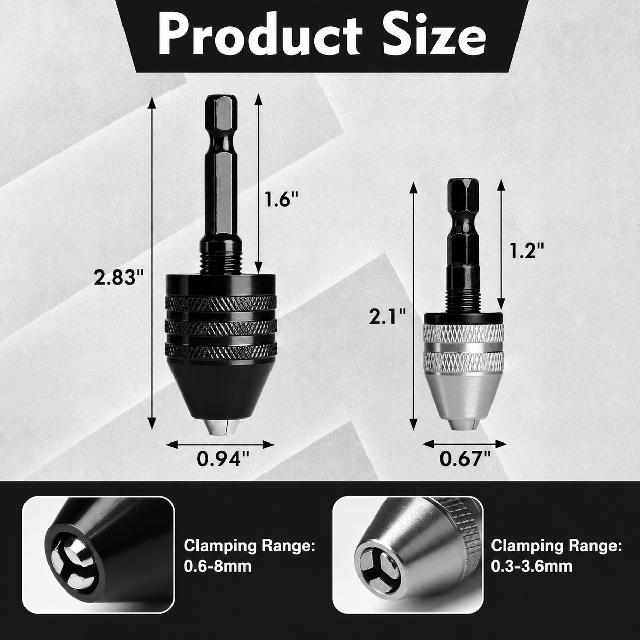 🔧 3-Piece Keyless Drill Chuck Adapter Set, 0.3-3.6mm and 0.6-8mm for Impact Drivers and Power Drills