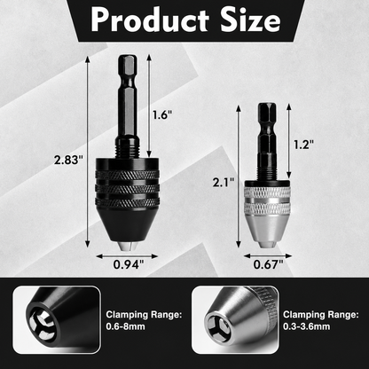 🔧 3-Piece Keyless Drill Chuck Adapter Set, 0.3-3.6mm and 0.6-8mm for Impact Drivers and Power Drills