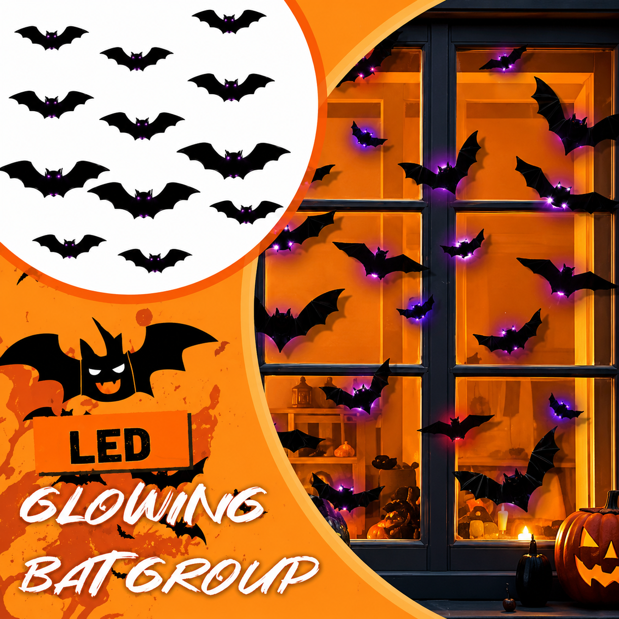 Plonksy™ LED Halloween Bats – Glowing 3D Wall Decor