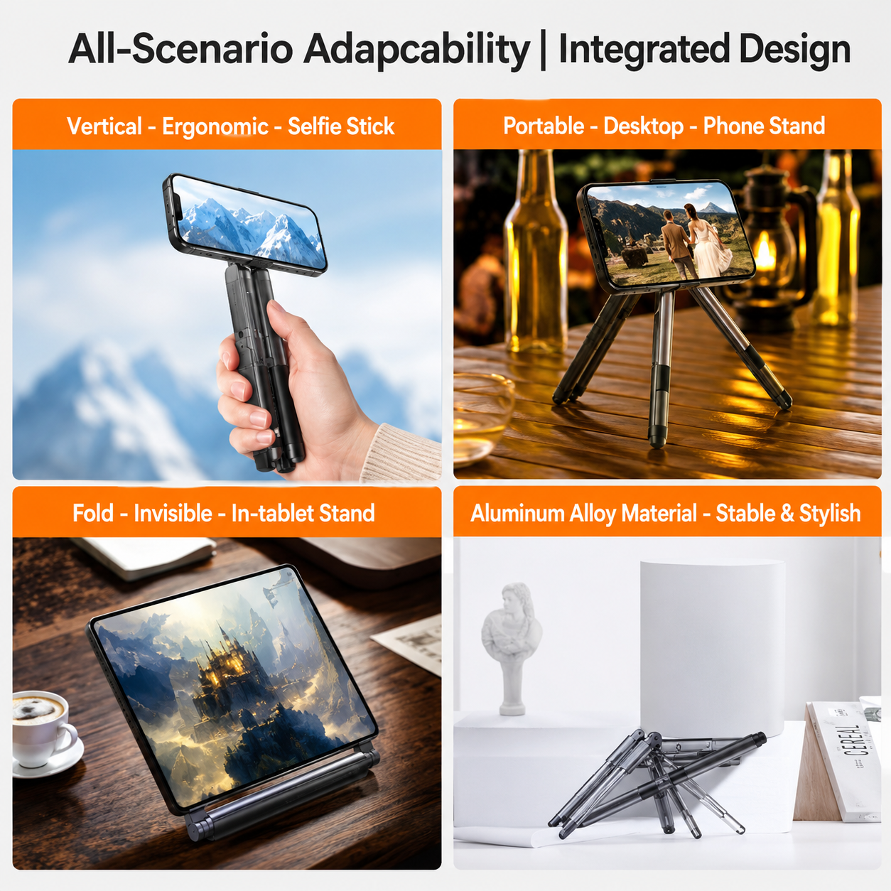 Foldable Portable Laptop Stand for Desk 4-in-1 Adjustable Laptop & Tablet Holder