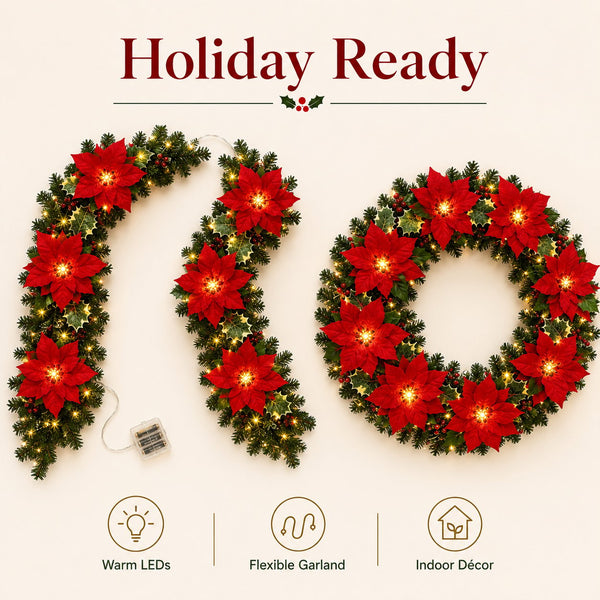 PoinsettiaGlow™ Christmas LED Garland