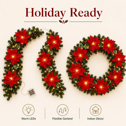 PoinsettiaGlow™ Christmas LED Garland