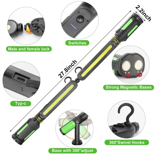 🔥 2400LM Rechargeable LED Work Light – Magnetic & Hanging Shop Light for Auto Repair