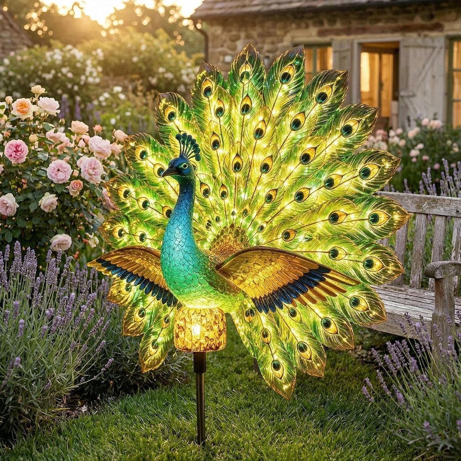 Solar Peacock Garden Sculpture – LED Auto-On, Outdoor Yard Art Decor